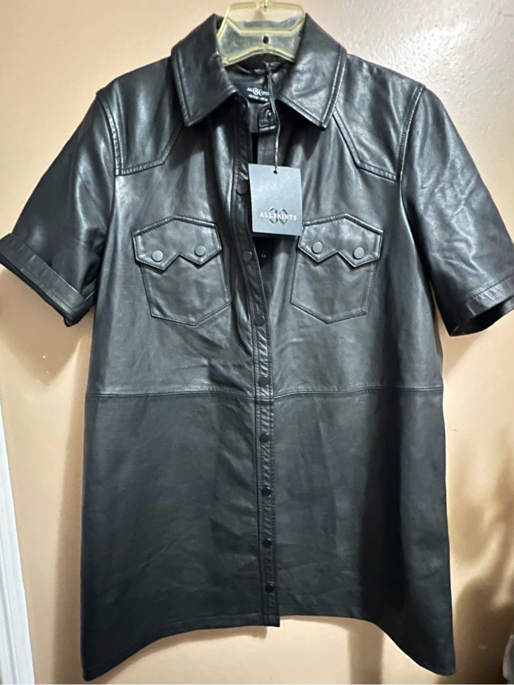All Saints Women Black Short-Sleeve lamb Leather dress